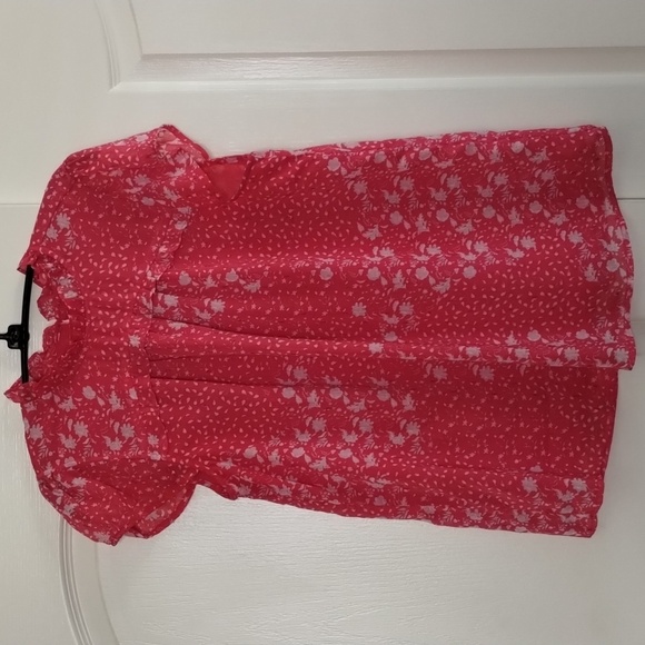 Joie pink w/white floral print flutter sheer sleeve, lined flowy blouse medium - Picture 1 of 9